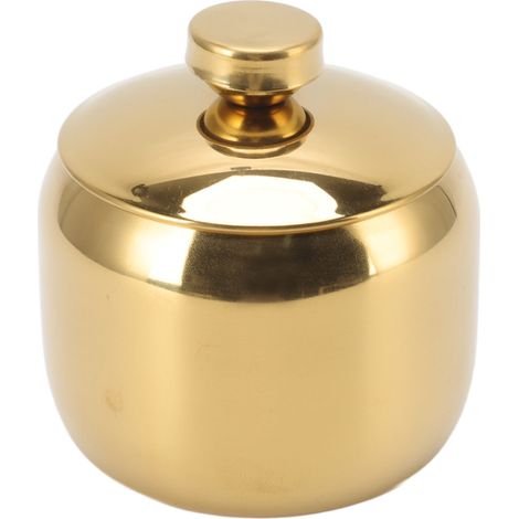 Contenitore per spezie, sale, zucchero e pepe in acciaio inox color oro con coperchio, ideale per riporre e organizzare condimenti.
