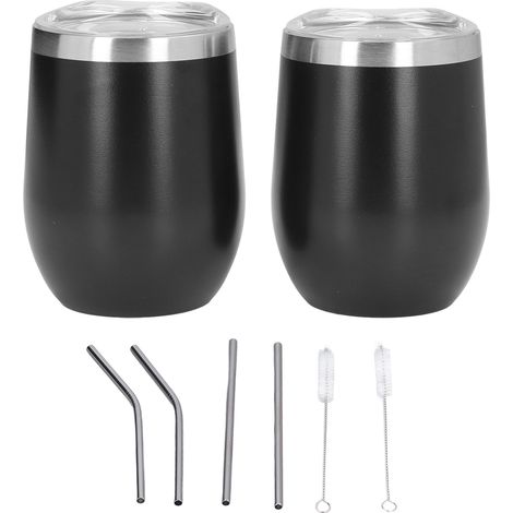 Gobelet Isotherme en Acier Inoxydable 304 Léger et Mignon avec Paille et Couvercle Noir (1/5)