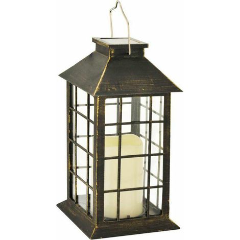 Volteno VOLSOL0200 - Farolillo solar para exteriores, luz decorativa con vela, lámpara de mesa solar, lámpara de jardín, lámpara de vela, lámpara colgante de pátina IP44, resistente a la intemperie
