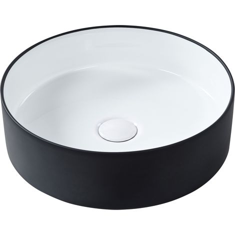 Lavabo sobre encimera de cerámica baño ⌀ 40 cm blanco y negro acabado brillante Tebar (1/5)