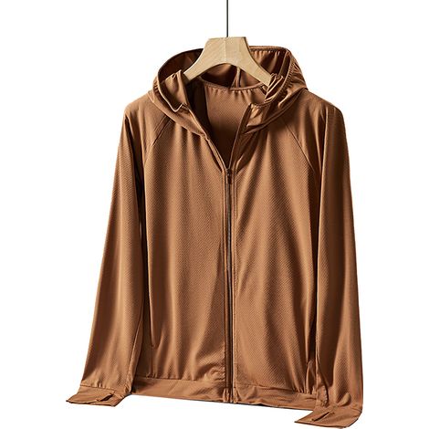 Veste légère à fermeture éclair UPF 50+ pour pêche et randonnée, manches longues, marron XL (1/5)