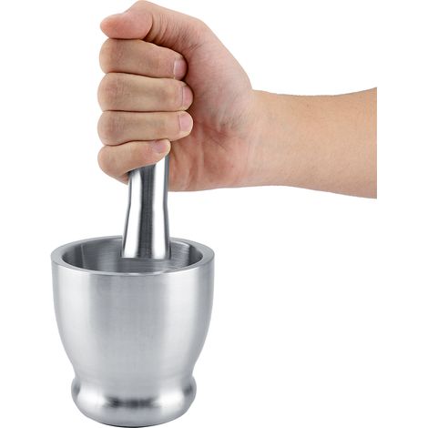 Mortier et pilon en acier inoxydable pour broyer haricots, ail, épices et autres aliments - Outil de cuisine (1/5)