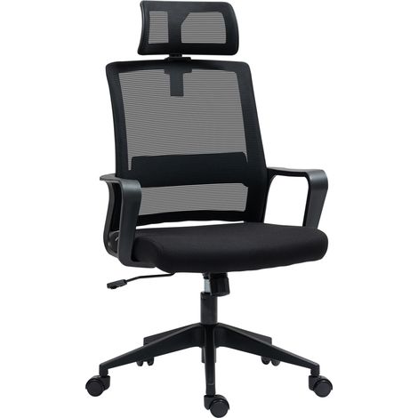 Sedia da ufficio – Poltrona ergonomica da ufficio, con braccioli, poggiatesta regolabile, sedile girevole con funzione basculante – Nero (1/5)