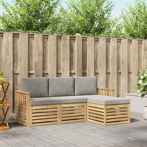 vidaXL Conjunto de sofás de exterior 4 uds. Blanco y Gris Claro (1/5)