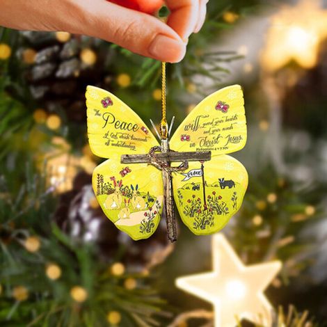 Ornement De Noël - Papillon Croix En Acrylique - Décoration Arbre De Noël Intérieur Extérieur - 9 x 9 cm - Lot De 1