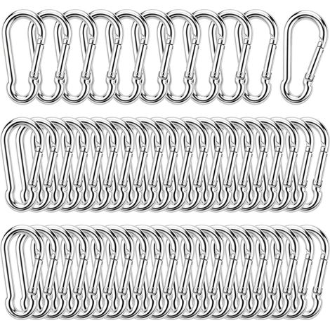 50 Stück M5 Karabinerhaken mit Federverschluss, silberfarben, 5 cm (2 Zoll), robust, für den Außenbereich, z. B. Vogelfutterhäuschen, Hundeleinen, Geschirre, Schaukeln und Hängematten. (1/5)
