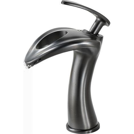 Single-lever waterfall bathroom faucet, brass bathroom basin mixer tap with spray gun - Grey (1/5)
