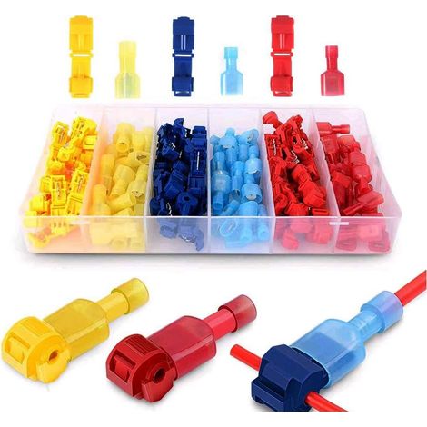 120Pcs T tap Connector Cosse Electriques, Connecteur Rapide Pour Connexion de Fil de Voiture Moto Set (Rouge/ Bleu/Jaune) (1/5)