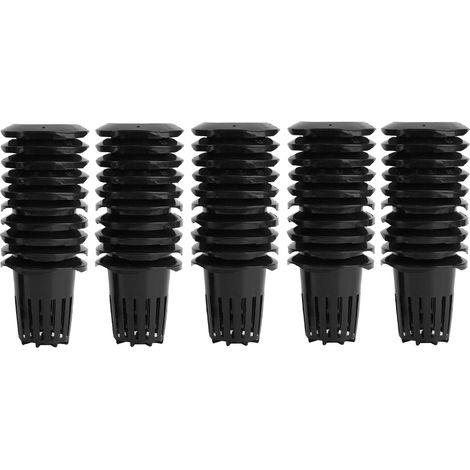 Lot de 50 paniers en filet PP noir pour culture hydroponique sans sol, pots de jardinage de plantes fleuries, serre