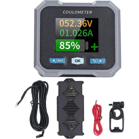 Moniteur de batterie 10–100 V avec shunt 400 A, étanche, affichage de la capacité en pourcentage, affichage de l'heure, affichage de la puissance, voltmètre