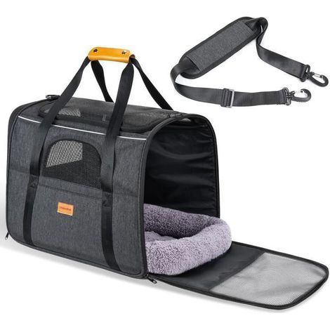 Sac de transport pour chat et petit chien - Noir, respirant et pliable, 46×32×36 cm, jusqu'à 7 kg (1/4)
