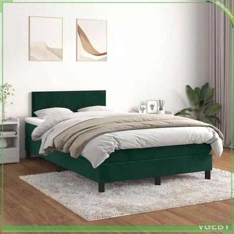Lit avec matelas et surmatelas - 3141176 - Velours vert foncé - 120x200 cm - Tête de lit réglable (1/5)