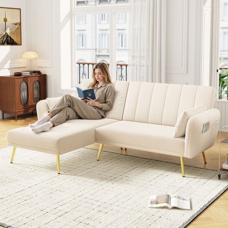 Canapé d'angle convertible L, sofa moderne avec couchage intégré, idéal pour salon, chambre, home cinéma ou chambre d'invités. Inclut vidéo.