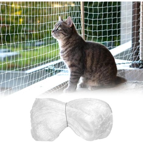 Filet de protection pour chat - Transparent - 6 x 3 m - En nylon - Maille de 2,5 cm - Sans perçage - Découpable - Résistant aux UV et aux intempéries - Pour balcon, terrasse, sécurité pour chats (1/5)
