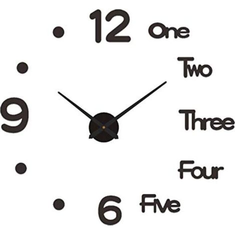DIY Pendule Murales，Taille:30cm，Pendule Murale de Mode Moderne Horloge Murale sans Cadre 3D Miroir Autocollant Décoration de La Maison Horloge Murale Muette(Noir)