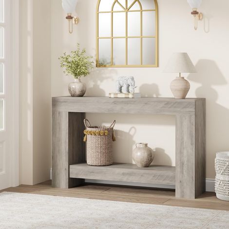 Table Console Farmhouse 120 cm en Bois avec 2 Niveaux, Marron (1/5)