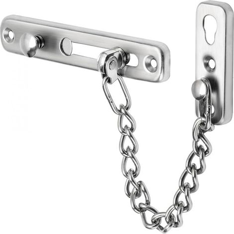Chaîne de porte en acier inoxydable, verrou de sécurité, serrure de porte de sécurité privée avec vis et colle, utilisée pour la sécurité de la porte d'entrée, etc. (argent) (1/5)
