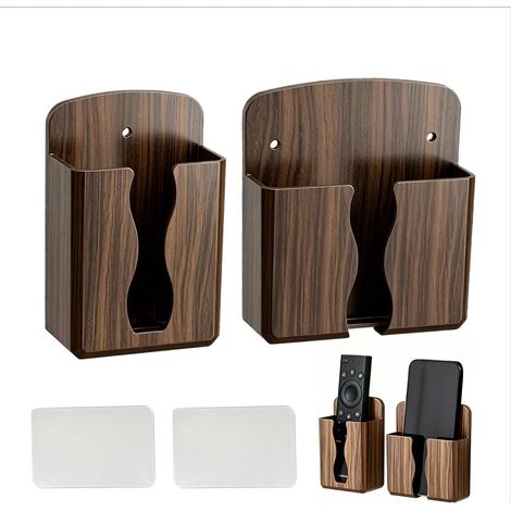 Support Telecommande Mural, Support Telecommande Autocollant, Supports Mural Telecommandes, Range Telecommandes pour Télécommande TV, Chargeur de Téléphone, 2 Pcs, Marron (1/5)