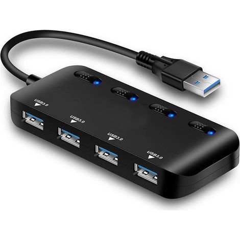 Hub USB 3.0 - 4 Ports - Protection Contre Les Surtensions - Charge Intelligente - Noir - 1 Pièce (1/5)