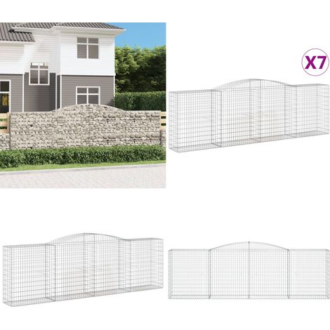 Gabionen mit Hochbogen 7 Stk. 400x50x120/140cm Verzinktes Eisen - Gabionen - Gabionenwand - Gartendeko - Gartenzubehör - Zaun - Home & Living (1/5)