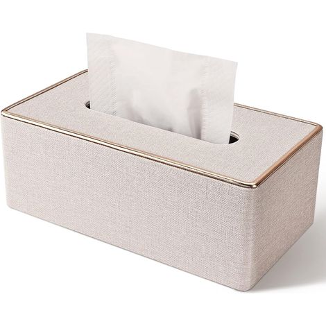 Boîte à essuie-tout rectangulaire en similicuir, idéale pour la salle de bain ou le bureau. Dimensions : 25 x 13 x 9,5 cm (beige). (1/5)
