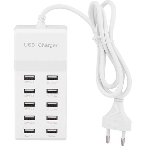 10-Port-USB-Ladegerät, intelligentes Schnellladegerät für Mobiltelefone, Tablets, Headsets, mit intelligenter Identifikationstechnologie, weiß, fürs Leben (EU-Stecker) (1/4)