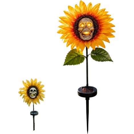 Neue Halloween-Solar-Sonnenblumen-Totenkopf-Stehleuchte – Halloween-Stehlampe mit einem Kopf