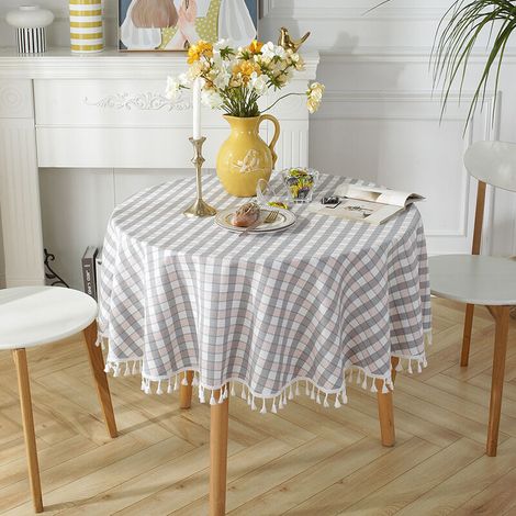 Nappe de Table Ronde et Nappe à Franges Anti-Taches Protection de Table Lavable 140x140cm (1/5)