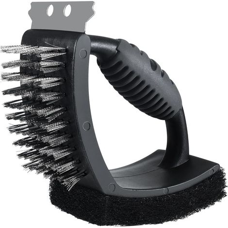 3-in-1 Grillreinigungsset: Bürste, Stahlschaber, Scheuerschwamm, Kupferdrahtbürste, robustes Grillreinigungsset mit isoliertem Griff (Schwarz)