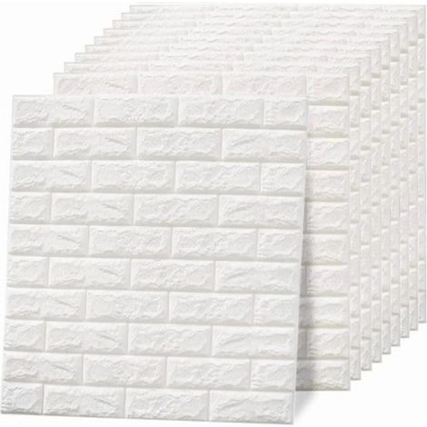 Papier peint 3D autocollant, imperméable, découpable, inodore, imitation brique, blanc, 10 pièces, pour salon et chambre.
