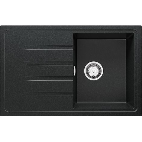 PRIMAGRAN Evier Cuisine en Granit 78x50cm, Lavabo 1 bac + Kit de Vidage, Évier à Encastrer au meuble 45cm - Milan, Graphite