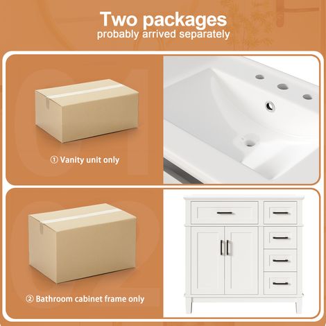 Meuble vasque blanc 90 cm en MDF avec lavabo en céramique, tiroirs à fermeture douce et portes doubles pour salle de bain et (1/5)