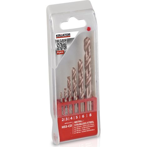 Brocas para metal HSS Cobalto Ø 2/3/4/5/6/8 mm - 6 piezas KREATOR