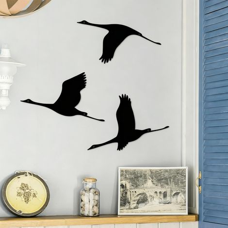 Lot de 3 décorations murales à suspendre en métal Motif cygne noir (1/5)