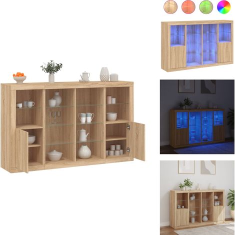 Buffets avec lumières LED 3 pcs chêne sonoma bois d'ingénierie - Buffet Moderne - Meuble Rangement - Luminaire Led - Décoration Intérieure - Bibliothèque Murale (1/5)