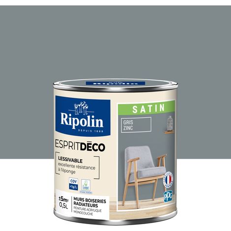 Peinture Murale Toutes Pièces - Satin - 0,5L - Gris Zinc - Ripolin