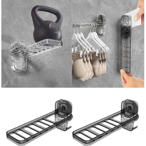 Séchoir à linge pliable avec ventouse robuste – Sans perçage, convient pour salle de bain, balcon, fenêtre, lot de 2 (gris transparent) (1/5)