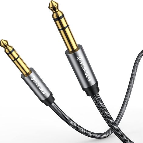 1 Câble Audio 6.35mm, Connecteur TRS Plaqué Or, Gaine Nylon Tressé, Pour Guitare Amplificateur Clavier