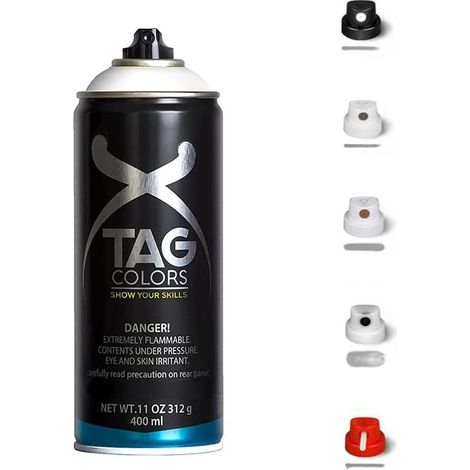 Bombolette Spray graffiti Vernice Acrilica 400ml Bianco o Nero + 5 testine per tratti precisi e spessi finitura opaca coprente per street artists mura (1/5)