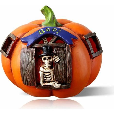 Halloween-Kürbis-Totenkopflaterne, kreativer hohler Harzkürbis mit LED-Totenkopflaterne, batteriebetrieben, geeignet für Halloween-Dekoration (1/5)