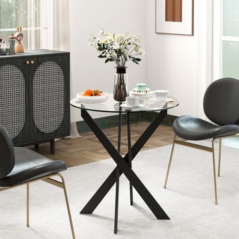 Moderner Glas-Esstisch, 70 cm Durchmesser, Küchentisch mit gehärteter Glasplatte und Metallbeinen, für 4 Personen (1/5)