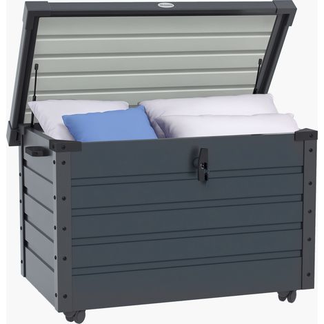 Caseta de jardín gris oscuro de 295 L – Cerradura – 2 asas – 4 ruedas – Carro de acero galvanizado – 100 x 62 x 65 cm