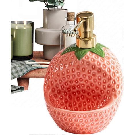 Distributeur de savon liquide 590 ml (20 oz) à la fraise rose avec porte-éponge en option pour meuble-lavabo comptoir douche (1/5)