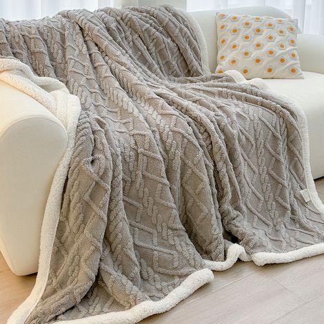 Couverture d'hiver en taffetas, couverture épaisse en peau de mouton et polaire corail, couverture de sieste au bureau (180x200cm)gris (1/5)