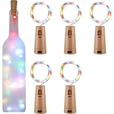 Luces LED para botellas, 2 m, 20 LED, para tapones de botellas, alambre plateado flexible e impermeable, decoración para fiestas y bodas (coloridas) - Paquete de 5 - RAPANDA (1/4)