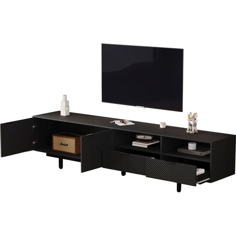 ELVMI Mobile TV con 2 Ante, Ripiani Aperti e Passacavi, Pannello Truciolare, 200 x 40 x 51 cm, Nero (1/5)