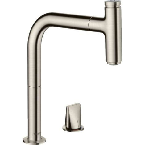 Hansgrohe M71 - Miscelatore da lavello a 2 fori M7119-H200 con doccetta estraibile, sBOX, simil inox 73804800 (1/5)
