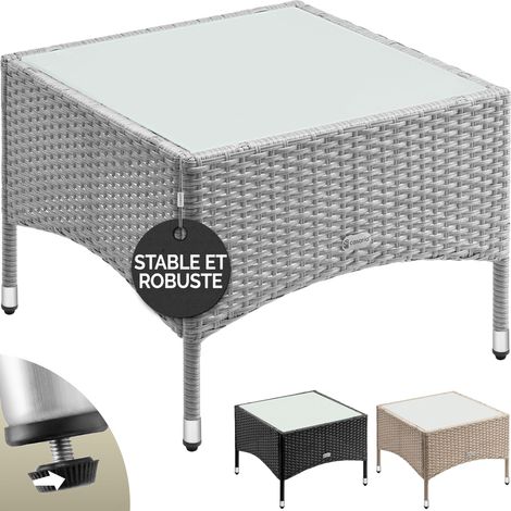 Casaria – Table de jardin en polyrotin tressé – Plateau en verre de sécurité 5mm – Dimensions 58x58x42cm – Charge maximale 80kg – Résistante aux UV (1/5)
