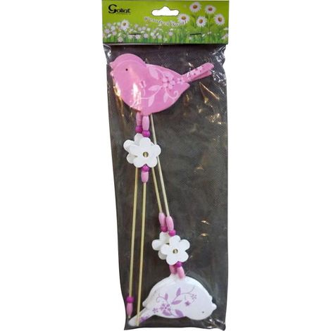 Set mit 4 Holzvögeln am Spieß in Rosa und Weiß (1/2)