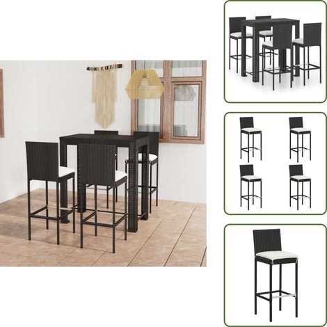 5-tlg. Gartenbar-Set mit Kissen Poly Rattan Schwarz - Gartensets - Gartenbar - Outdoor Möbel - Rattan Gartenmöbel - Esszimmergarnitur (1/5)